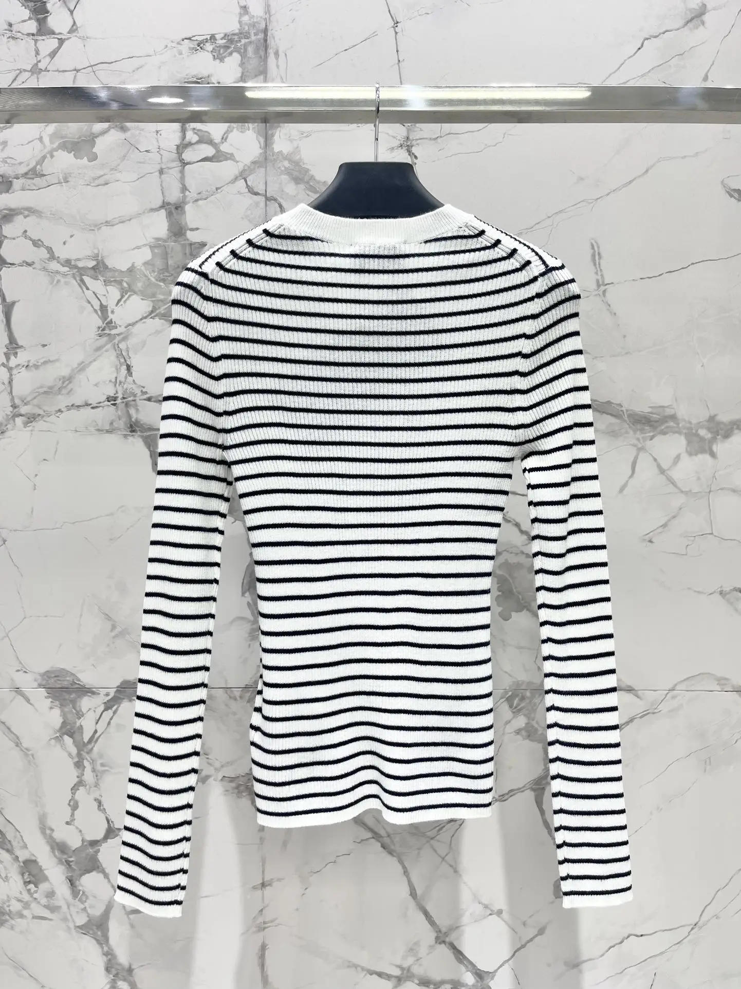 

High quality knitted striped crew neck long sleeve rib knitted cotton comfortable breathable, slim-fit all-in-one top