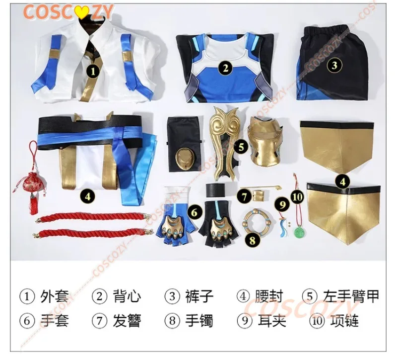 OW Wuyang Cosplay Costume Top Vest Pants Wig Carnival Halloween Comic Con Game Watch Role Play Men Battle Suit Custom Made view 6