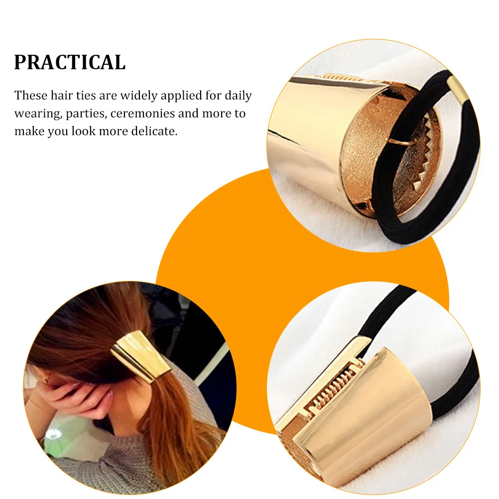 

Metal Cuff Wrap Elastic Ties For Girls Women Ponytail Holder Gold Hair Accessories Rope Medium Long Hair Yoga Workout Party