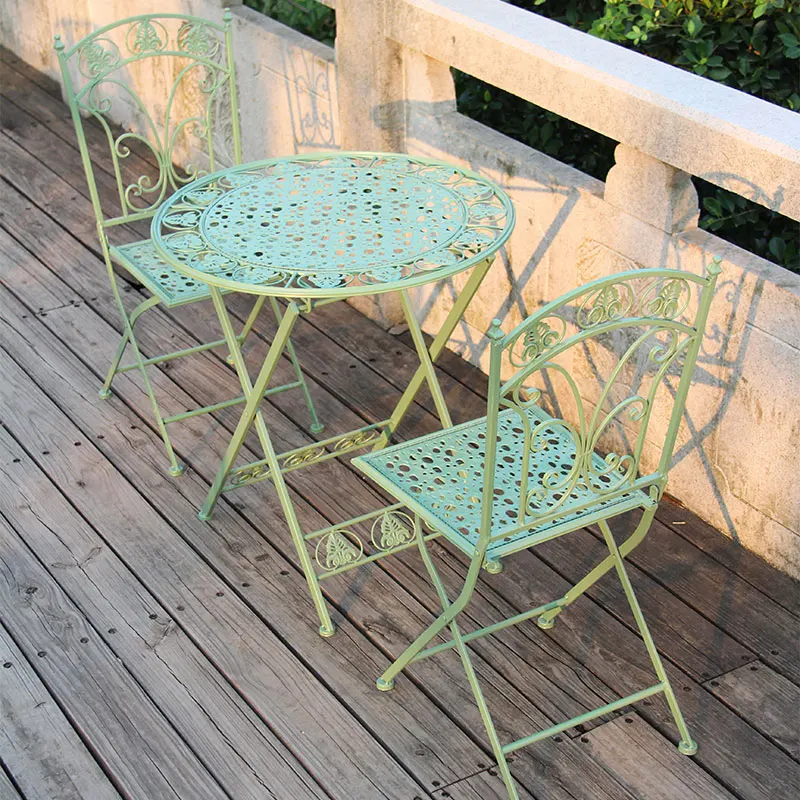 3pcs Set Outdoor Folding Iron Art Balcony Creative Leisure Milk Tea Shop Coffee Table Iron Art Color Table and Chair Combination