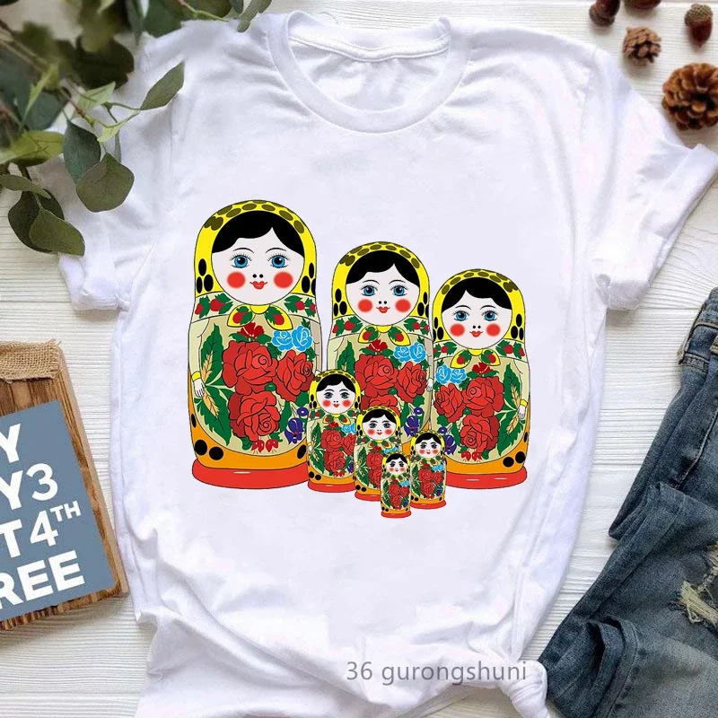 Russian Doll T-Shirt Women\'S Clothing 2024 Funny Summer Fashion Tshirt Femme White Casual T Shirt Female Harajuku Shirt