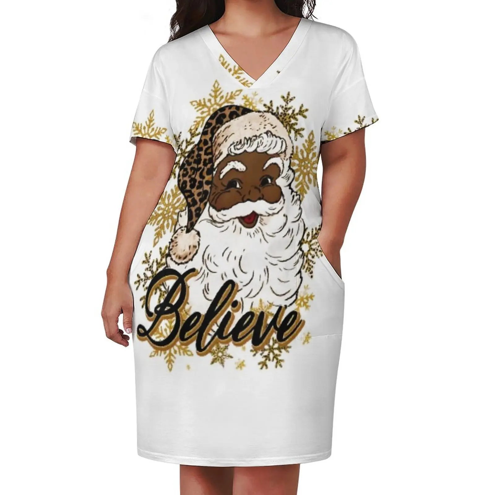 Believe in Black Afrocentric Santa Claus Loose Pocket Dress beach dresses