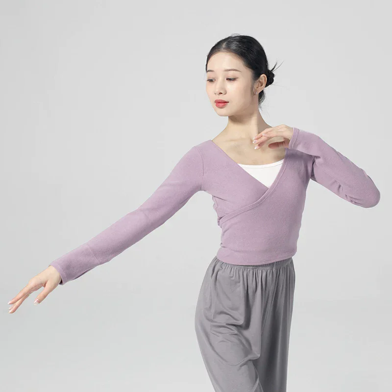 

Spring Long Sleeve Overlapping Collar Dance Cardigan Practice Outfit Gymnastics Teacher Clothes for Women Tops