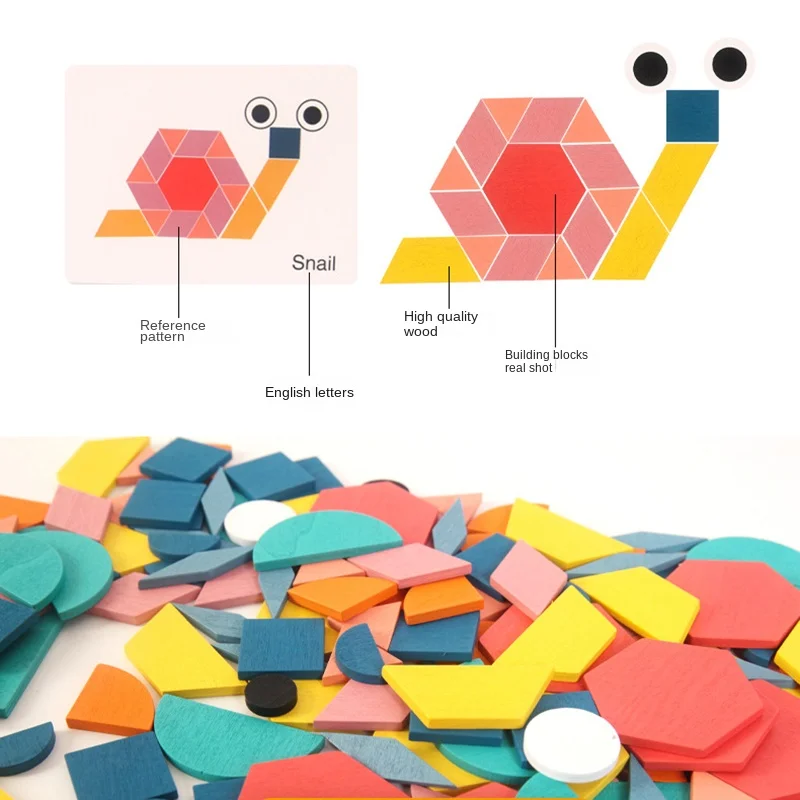 180pcs Set Houten 3D Puzzels Kleurrijke Geometrische Vorm Tangram Jigsaw Game Kids Montessori Leren Educatief Speelgoed voor Childre