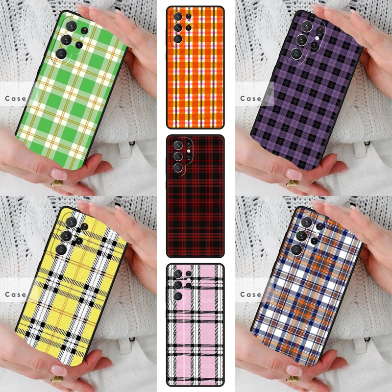 Plaid Pattern Stripes TPU Phone Case for Samsung Galaxy S26 S25 S24 S23 S22 S21 S20 Note10 Plus FE Ultra Cover