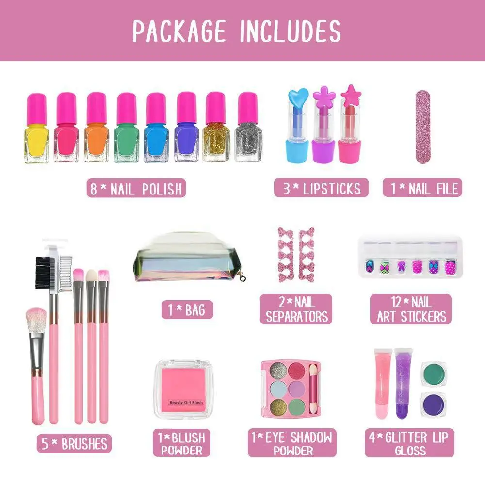 女の子向けキッズメイクアップセット - 洗えるメイクアップセット、子供用プリンセスプレイゲームおもちゃプレゼント、L