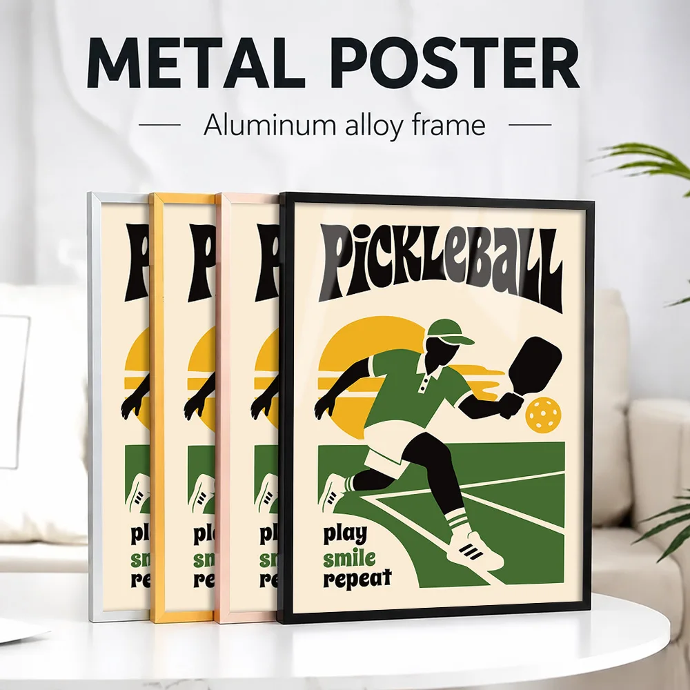 Retro Pickleball Sport Framed Metal Poster Personalized Photo Minimalist Motion Style Wall Art For Training Room Birthday Gift