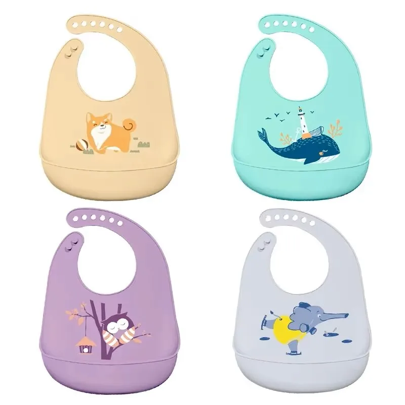 Silikonowy Śliniak dla Niemowląt, Wodoodporny, Śliniaki dla Dzieci, Artykuły dla Niemowląt, Uroczy, Jednolity, z Nadrukiem, Śliniak dla Dzieci, Dziewczynka, Chłopiec, Regulowany, Miękki