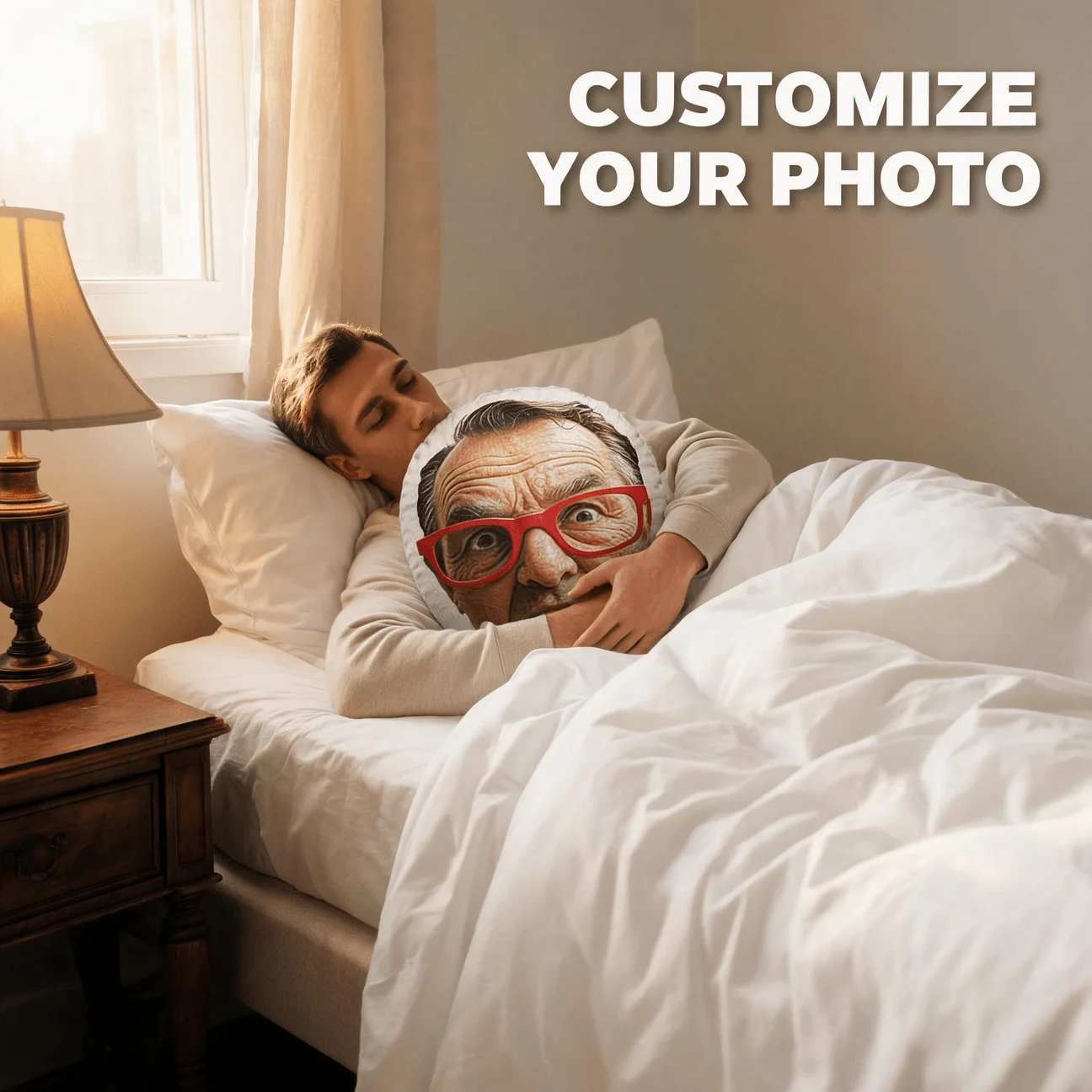Custom Photo Shaped Pillow, Personalized Face with Red Glasses Funny Expression Decorative Cushion, Unique Home Decor Accent for