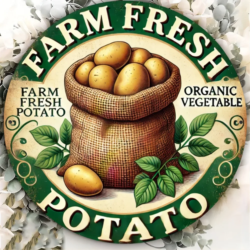 

Vintage Farm Fresh Potato Design with Organic Vegetable Label, Rustic Home Decor for Kitchen,Bedroom, Office or Cafe, Room Decor