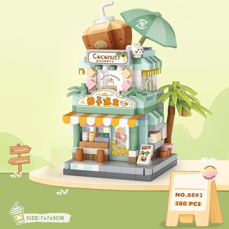 LOZ Food Street Bakery Milk Tea Shop DIY Architectural Model Assembly Toy Building Blocks Street Scene Kids Birthday Gifts view 4