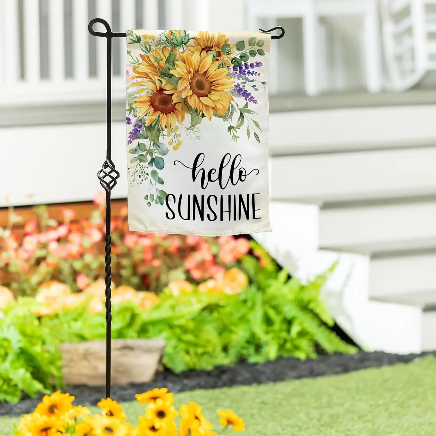 Evergreen Hello Sunshine Sunflower Suede Garden Flag 12x18 Double Sided, Welcome Summer Flag For Outside House, Front Door,  AAS