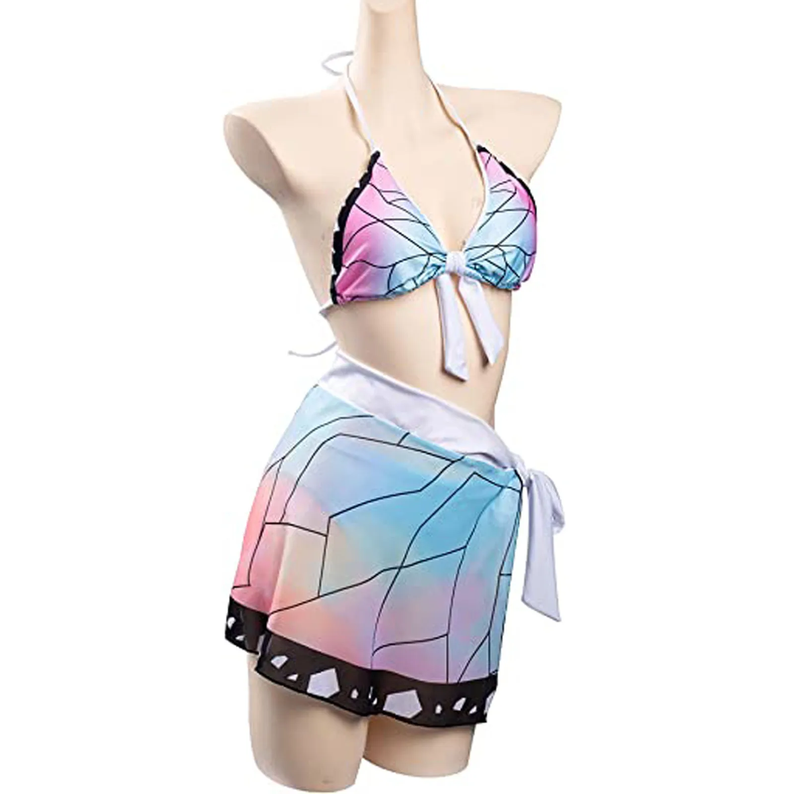 Demon Slayer Cosplay Ghost Killer kostium strój kąpielowy seksowny motyl japońskie Anime sukienka Bikini kobiet kostium plażowy trzyczęściowy zestaw