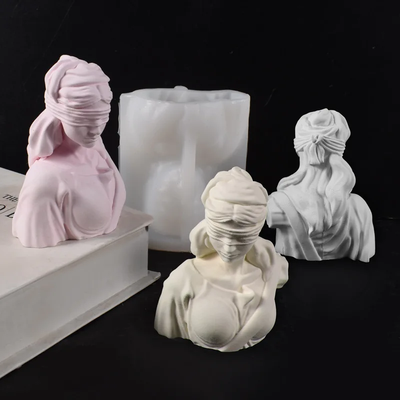 New Mould Greek-Roman Goddess of Justice Bust Candle Molds Blind Lady Candle Blindfolded Girl Plaster Decorative Ornament Mold