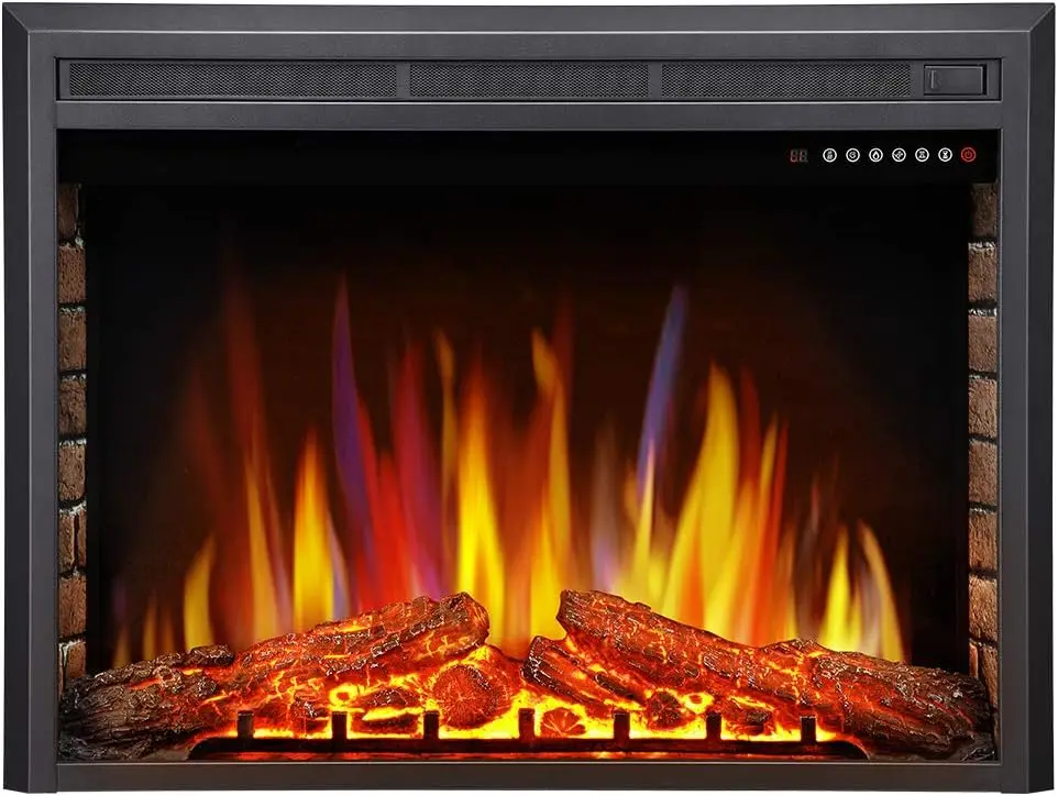 star 36" Electric Fireplace Insert, Freestanding & Recessed Electric Stove Heater, LED Adjustable Flame with Burning F