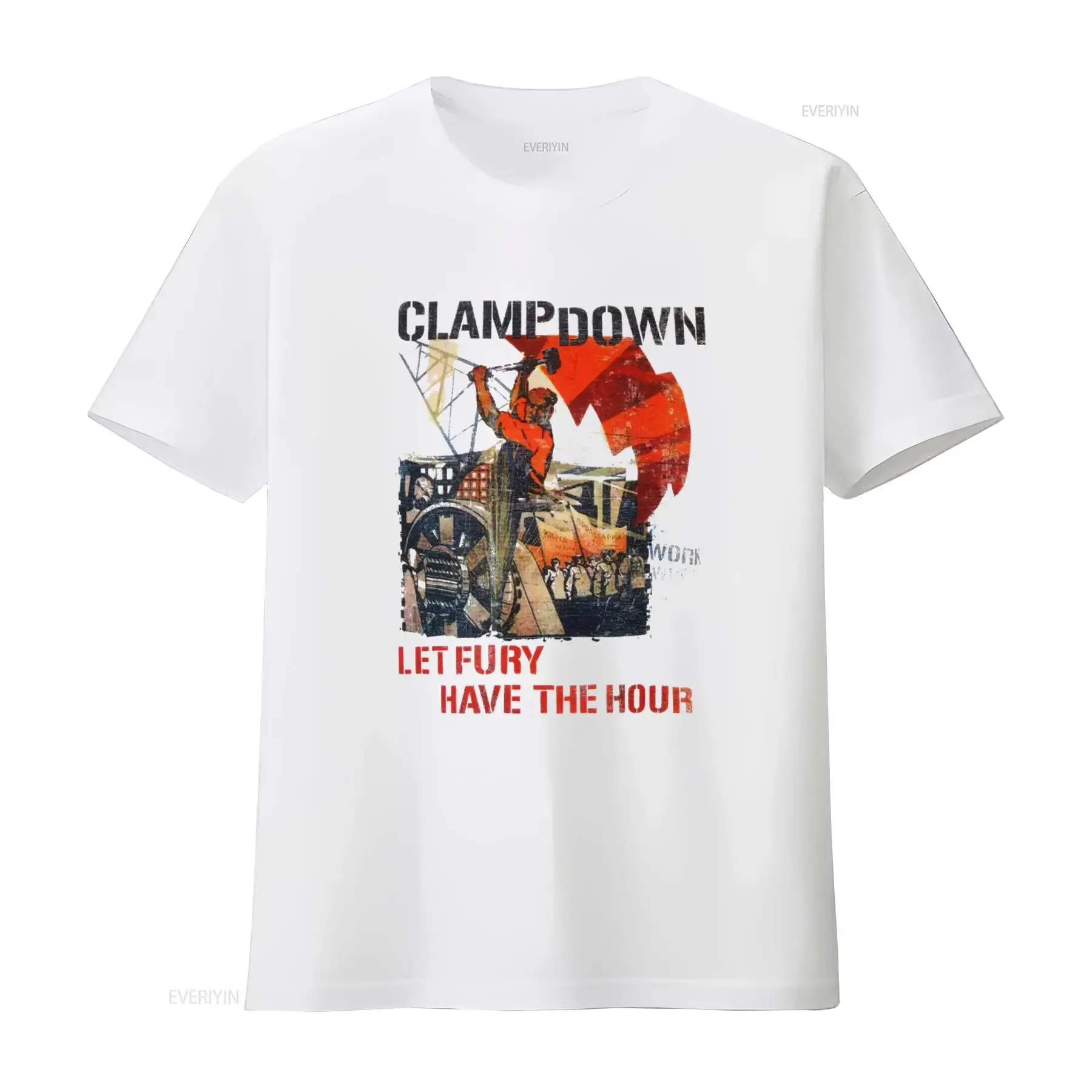 The Clash Inspired Clampdown Vintage Soviet Propaganda T Shirt Let Fury Have Hour vintage Washed Stretched Versatile graphic
