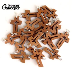 50 PCS New Small Wooden Crosses Carved Jesus Crucifix Cross Charm Pendants Statue Sculpture Jewelry findings for Necklace Making