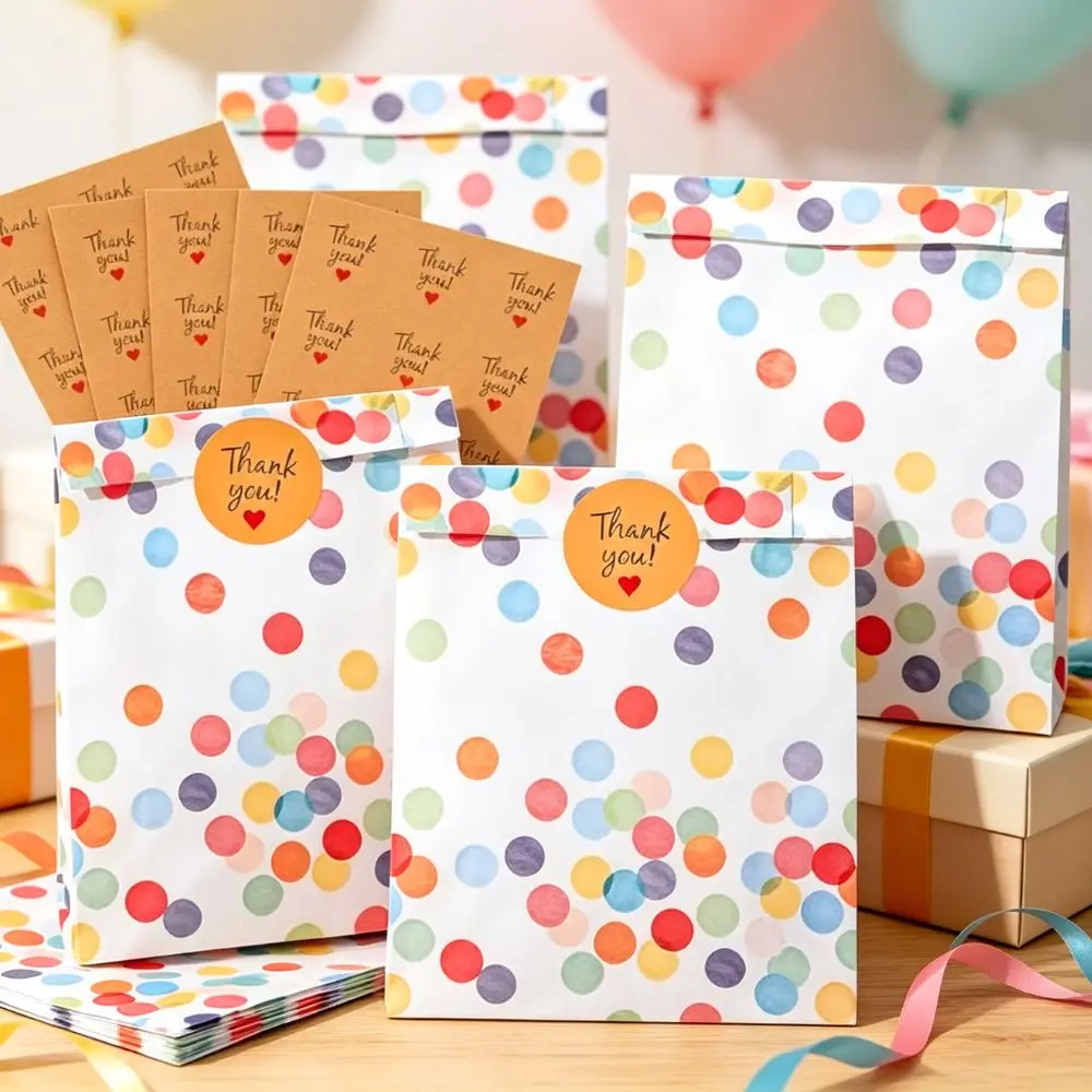 22pcs Rainbow Dots Paper Treat Bags & Thank You Stickers, Oil Resistant Snack Gift Bags for Wedding & Bakery Packaging YMY