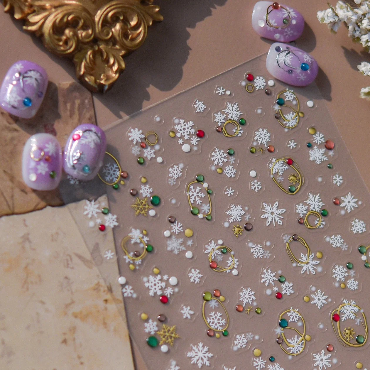 Halo teinture flocons de neige hiver bonhomme de neige lignes d'arbre de noël boule de gelée étoile chat wapiti pomme coeur nœud papillon Nail Art autocollants décalcomanies