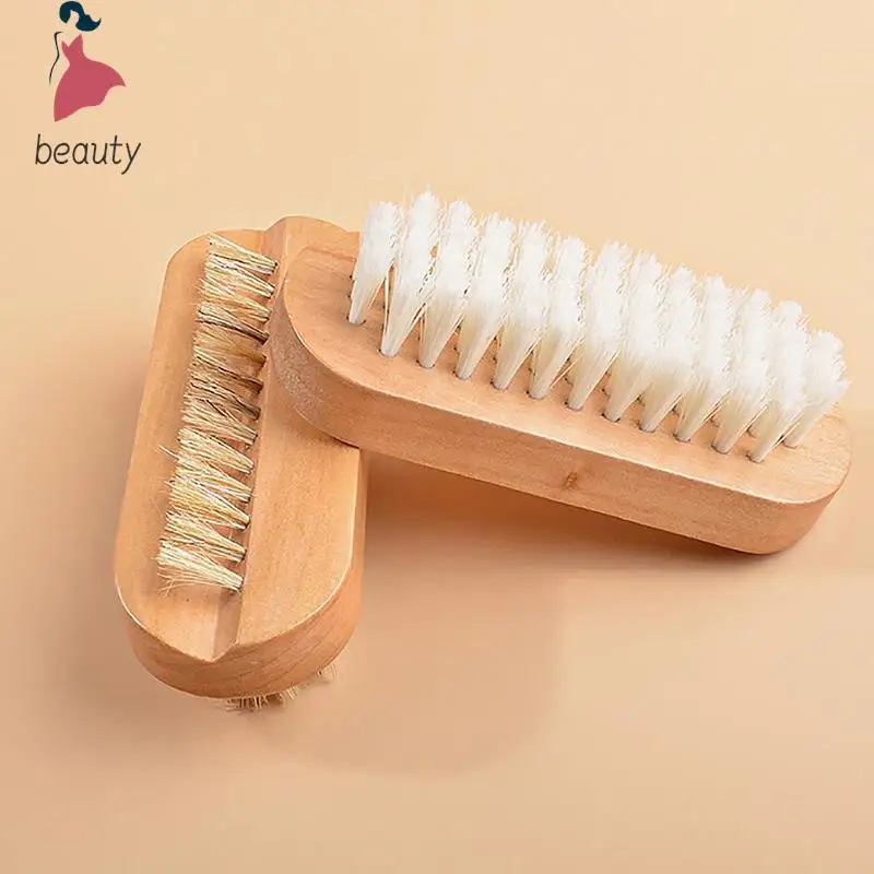 Double Sided Natural Bristle Nail Brush Manicure Pedicure Wooden Handle Soft Remove Dust Nail Cleaning Tools Brush Nail Care