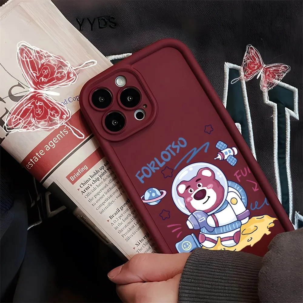 Disney Strawberry Bear Lotso Phone Case For IPhone 14 13 15 12 Mini 11 Pro Max X 7 8 Plus Camera Lens Soft Silicone Cover