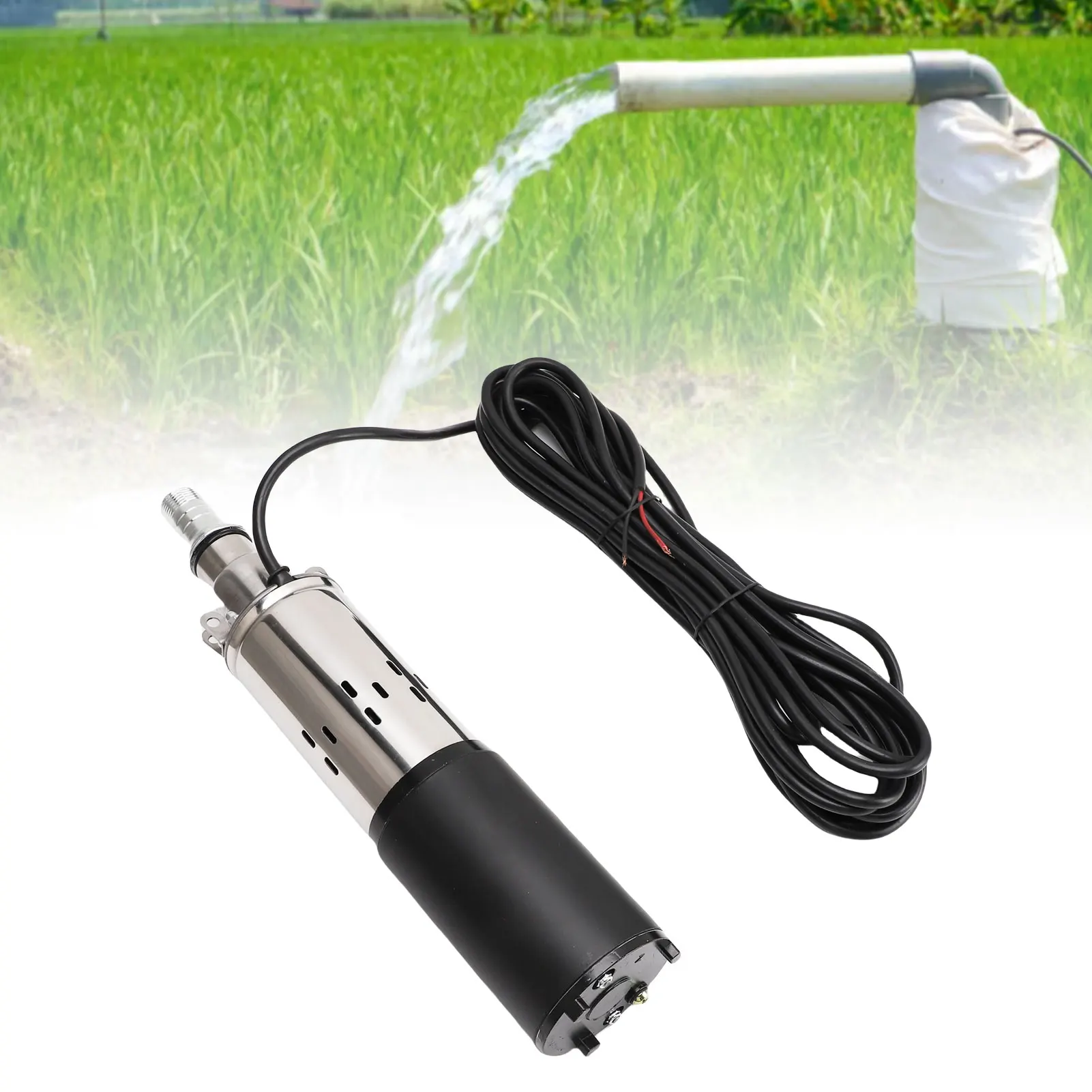 12V Solar Deep Well Pump 30m Lift NPT 3/4in 1in Output Stainless Steel Submersible Water Pump with 7m Power Cable