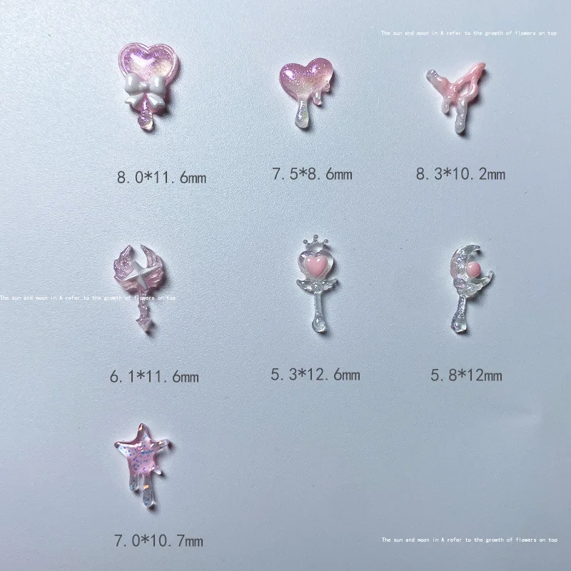 20pcs Cute Magic Wand Nail Art Accessories 3D Resin Nail Charms Pink Luminous Heart-shaped Bow Scepter Nail Art Decoration Parts