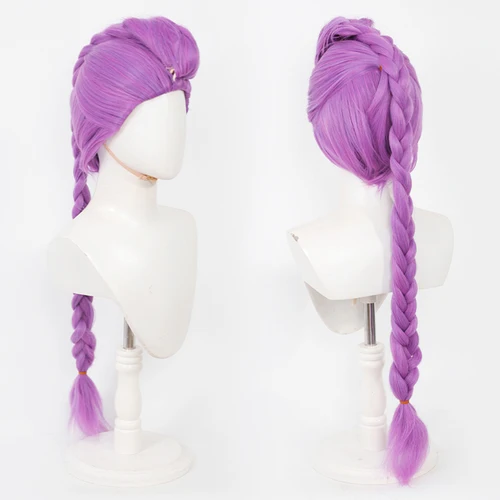 Imagen 2 del producto Peluca de Cosplay K-Pop Girl Group, peluca de juego de rol de película, peluca sintética larga, peluca de cola de caballo trenzada púrpura, peluca rosa, peluca corta de moño negro