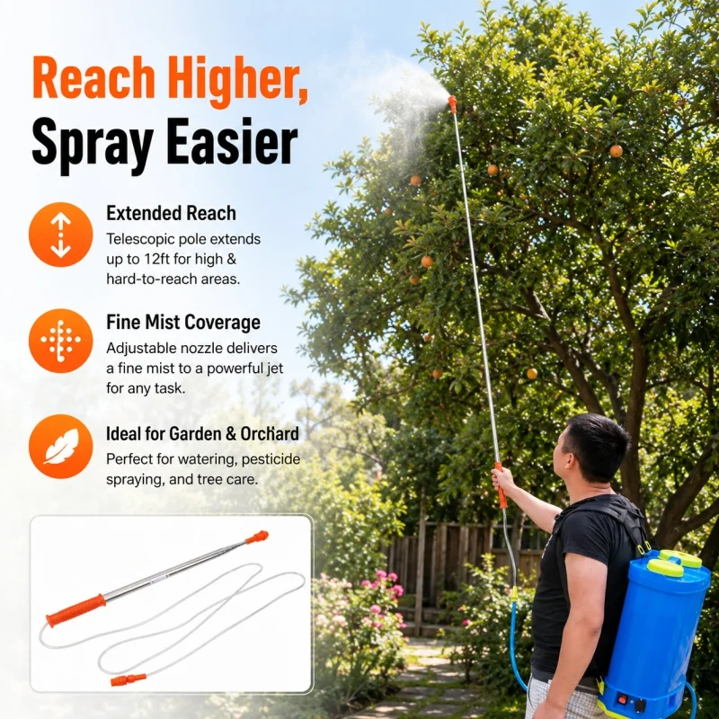 2.6 Meters Stainless Steel Sprayer Tube Rod Used for Electric Hand Pressure Sprayer Garden Pesticide Spraying Accessories