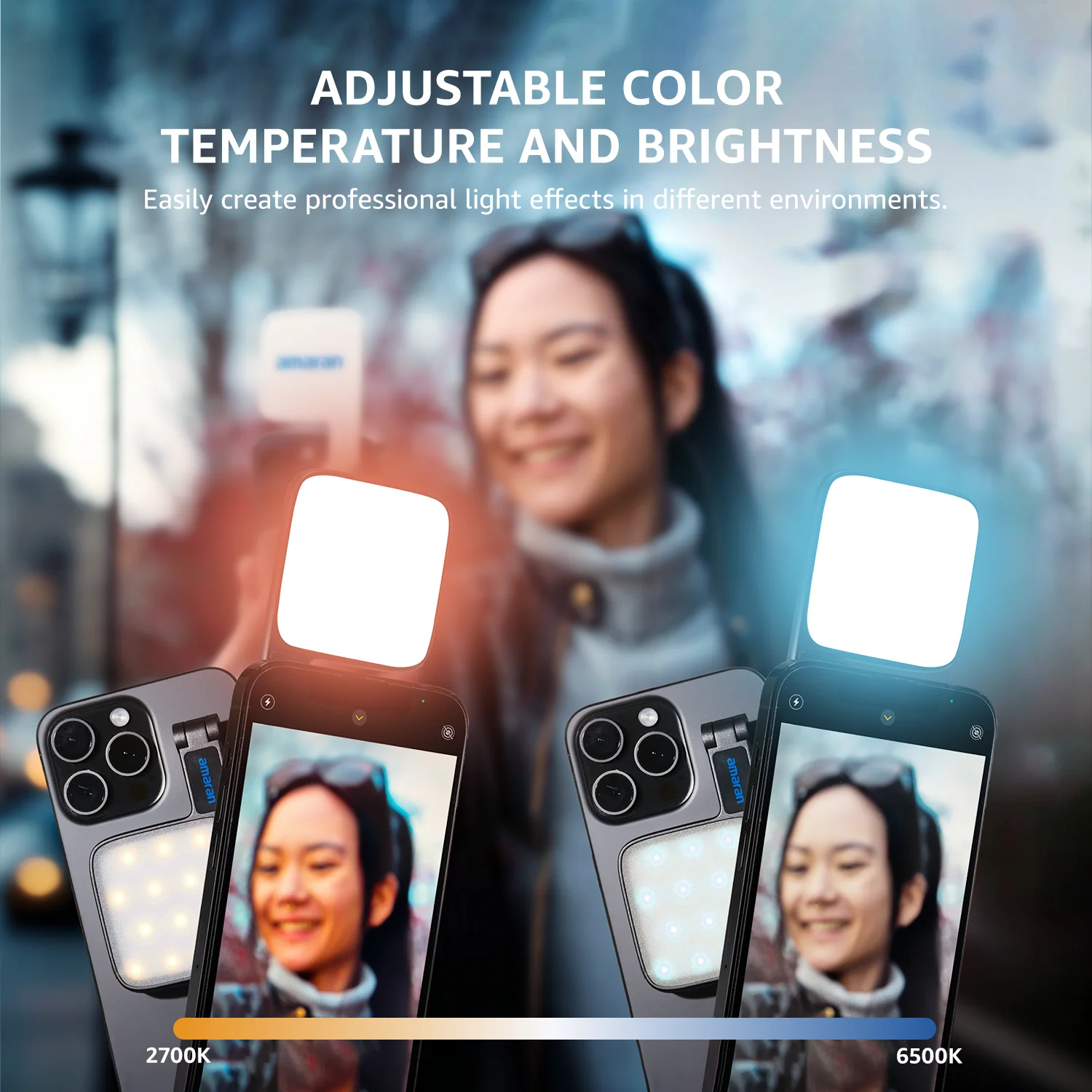 مصباح هاتف LED صغير الحجم مدمج للغاية من Amaran Go، حامل مغناطيسي، تصميم قلاب متعدد الاستخدامات لمدونة الفيديو Selfies من Aputure