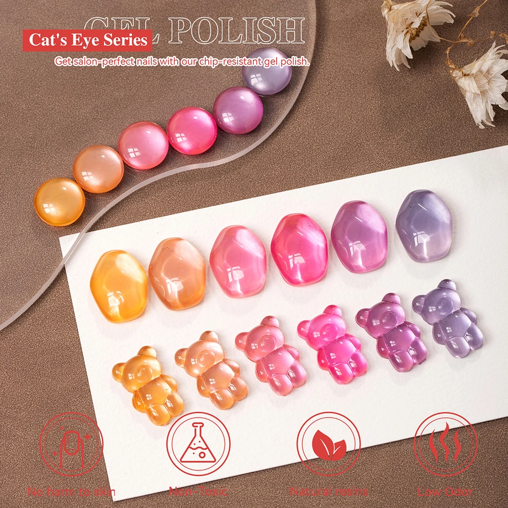 Vendeeni 6 Farben/Set Traumhafter Kristall-Katzenaugen-Gel-Nagellack Magnetische Glasperlen Rosa Lila UV-LED-Gel-Lack mit Display – Detail 7