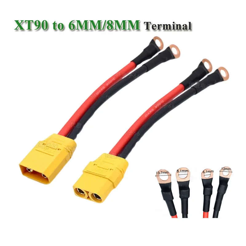 XT 90 Plug to O Terminal Line 10AWG Aircraft Model Lithium Battery Connection Wire XT90 to 6MM/8MM Copper Nose Connector Cable