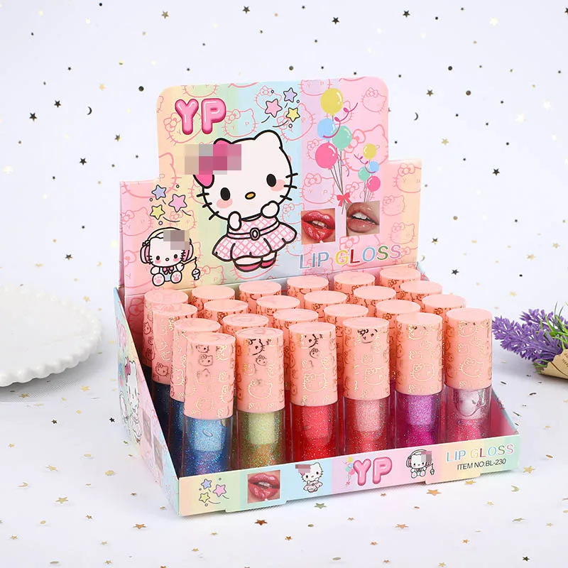 24Pcs Cute Stitch Fruity Flavor Lip Gloss Set 6 Colors Color Changing Lip Gloss Moisturizing Liquid Lipstick Lips Cosmestic