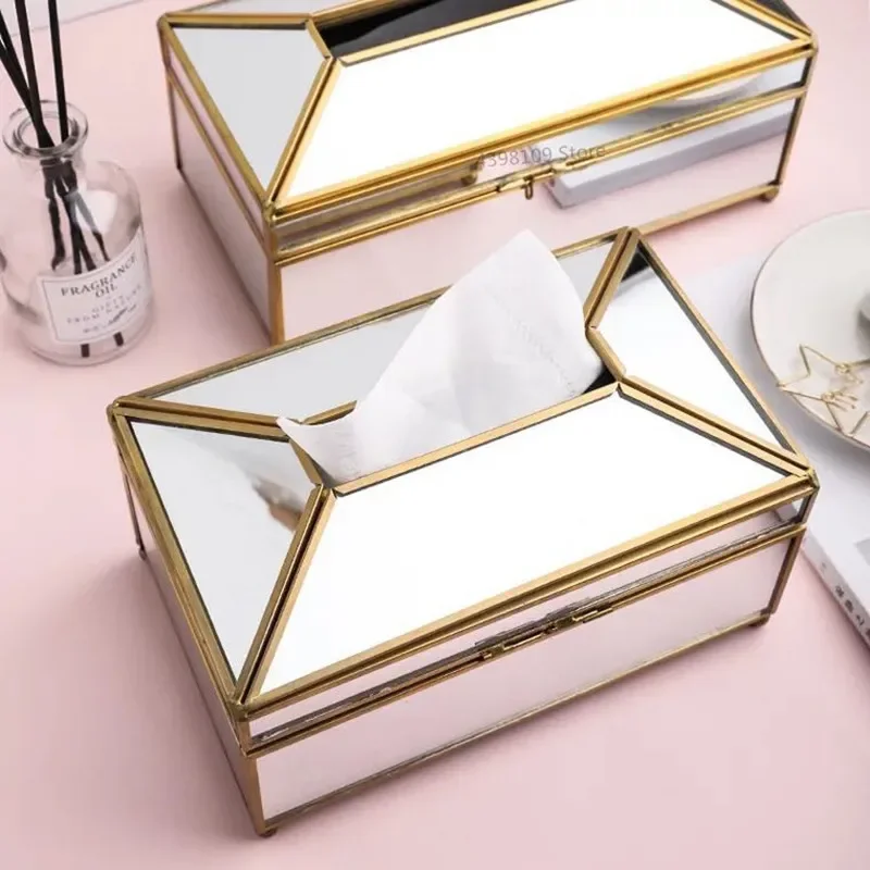 Transparent Glass Napkin Box Simple Living Room Household Napkin Box Creative Nordic Light Luxury Mirror Drawer Paper Tissue Box