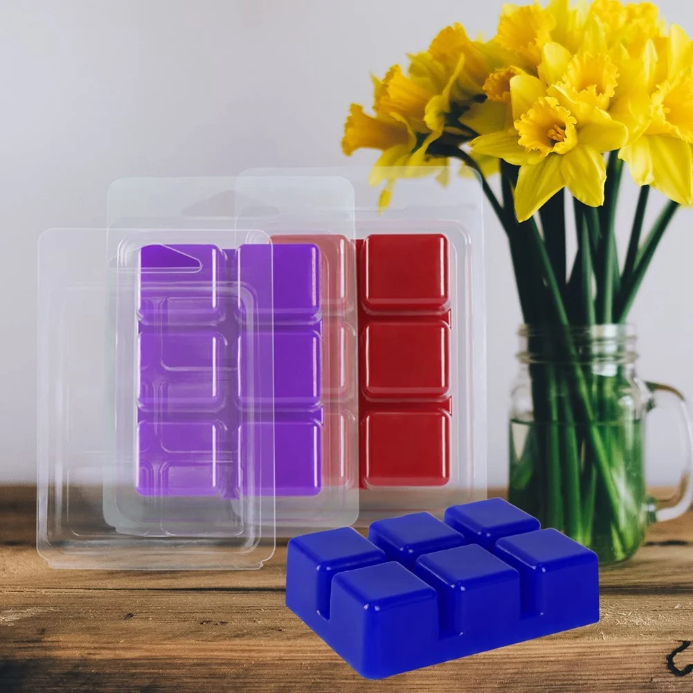 

A02M-100 Packs Wax Melt Clamshells Molds, Clear Empty Plastic Square Tray For Wax Tarts Candles
