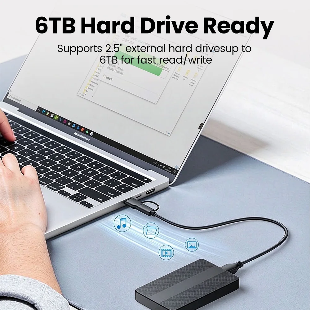 30CM Short USB/Type-C External Hard Drive Cable 5Gbps High Speed Transfer Type C To Micro USB 3.0 2-in-1 USB Data Cable