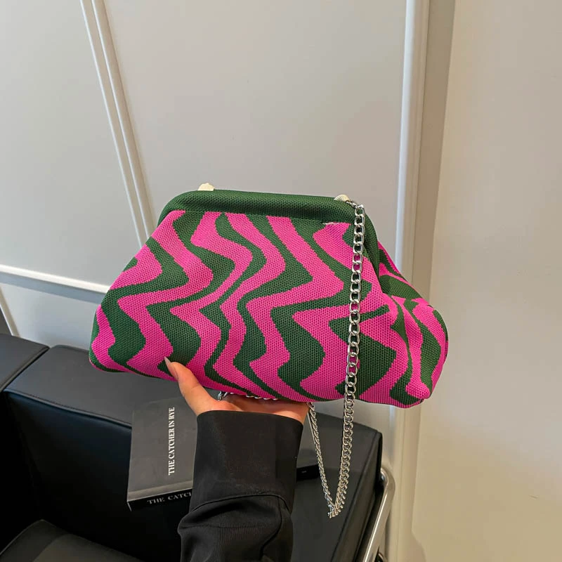 

Сплошные сумки через плечо в полоску с бантом и цепочкой, новинка 2025, сумки для женщин, высококачественные универсальные сумки на плечо контрастного цвета