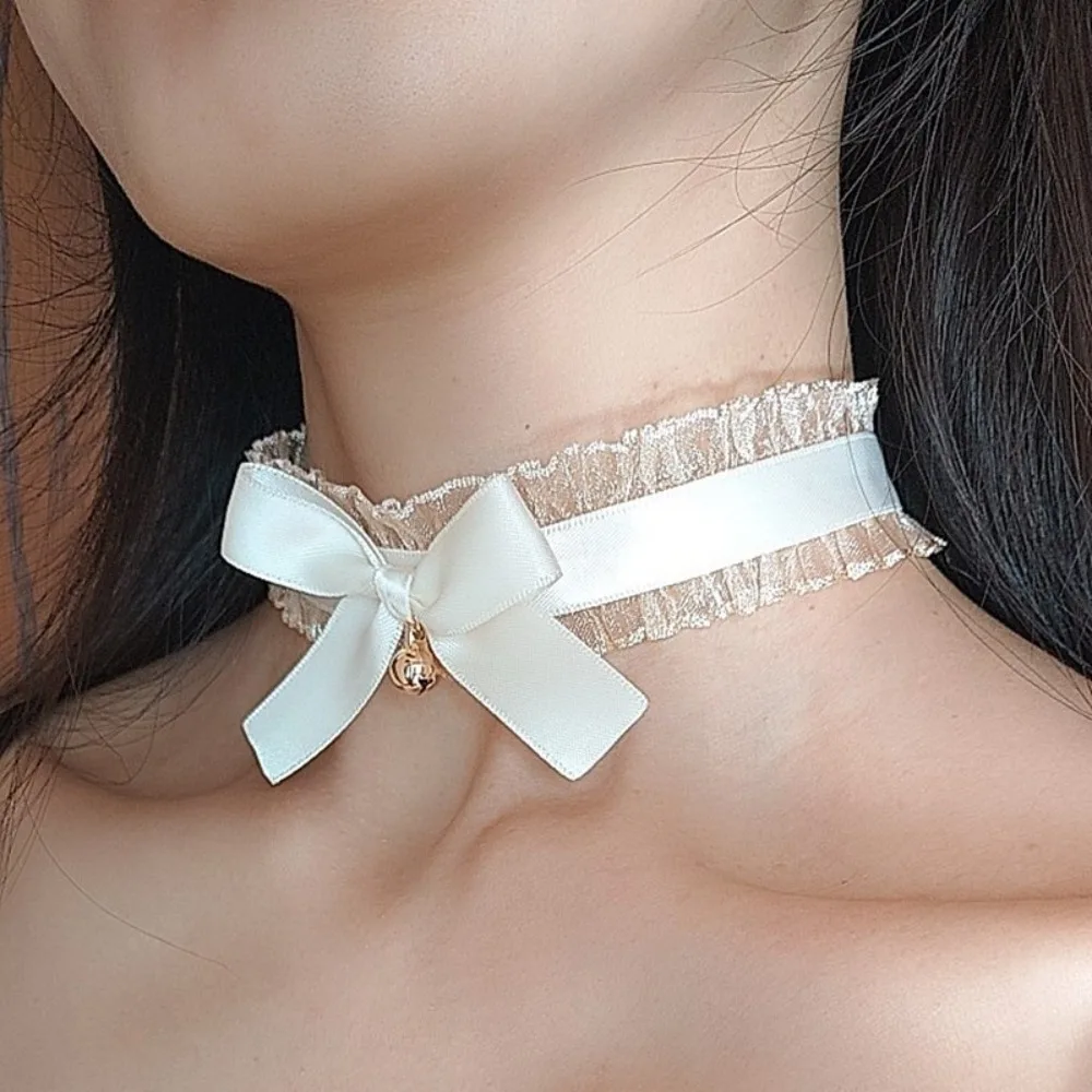 Black Lace Bowknot Chokers Necklaces for Women Girls Kawaii Cosplay Bell Collar Clavicle Necklaces Wedding Party Jewelry