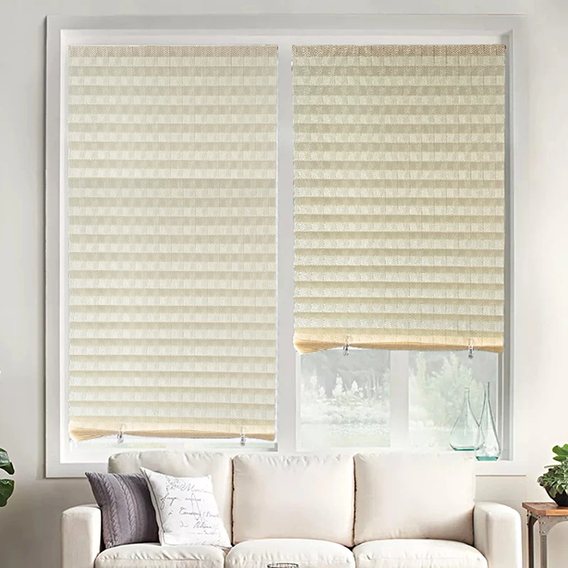 1 unidad de cortinas autoadhesivas medio opacas, cortina plegable no tejida para baño, balcón, sala de estar, cortinas plisadas