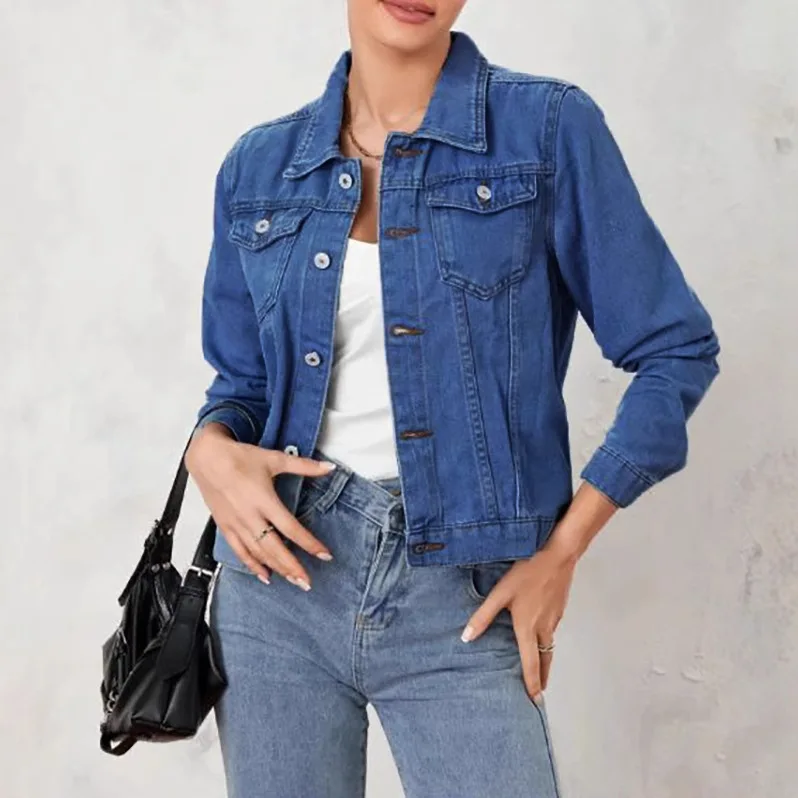 

Модные винтажные джинсовые куртки, новинка осени 2023 года, повседневный однотонный кардиган с длинными рукавами, джинсовое пальто, повседневная верхняя одежда с карманами
