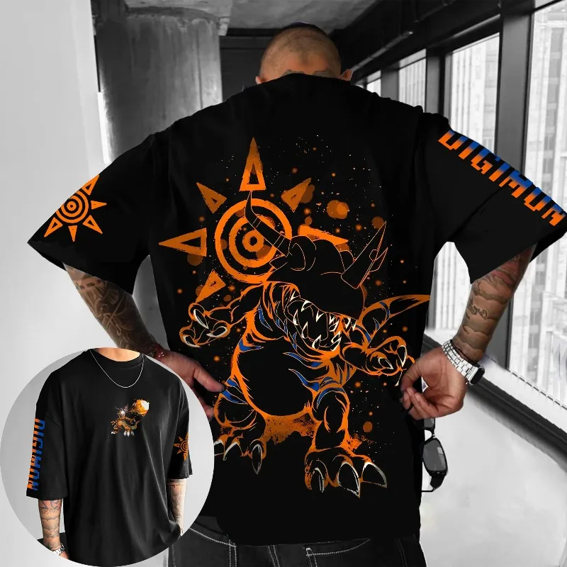 

Футболка Digimon Adventure Anime Greymon, новинка лета, мужская и женская Y2K, свободный повседневный универсальный топ с короткими рукавами в стиле Харадзюку