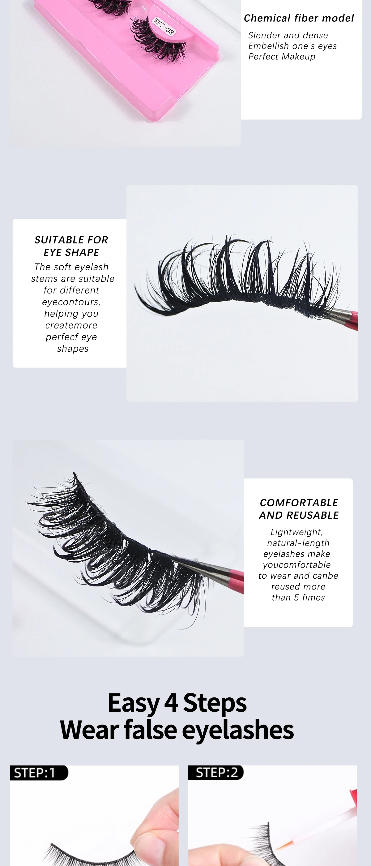 Neue Wet Spikey Lashes Make-up D-Curl Russische Streifen-Wimpern, Künstliche Wimpern für Cosplay, Natürliche Volle Streifen-Wimpern – Detail 8