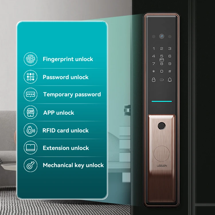 LEELEN Cerraduras De Seguridad Para Puertas Security Deadbolt Door Lock Wifi Smart Fingerprint Digital Door Lock With Camera