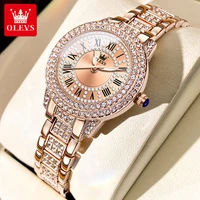 OLEVS-relojes de pulsera de cuarzo originales para mujer, esfera romana, deslumbrante diamante, resistente al agua, luminoso, de lujo, nuevo