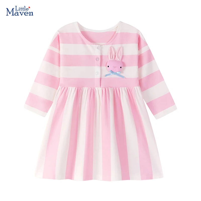 ملابس أطفال من Little maven، فستان بأكمام طويلة، فستان بناتي لطيف على شكل أرانب كرتونية، أزياء قطنية للخريف #1