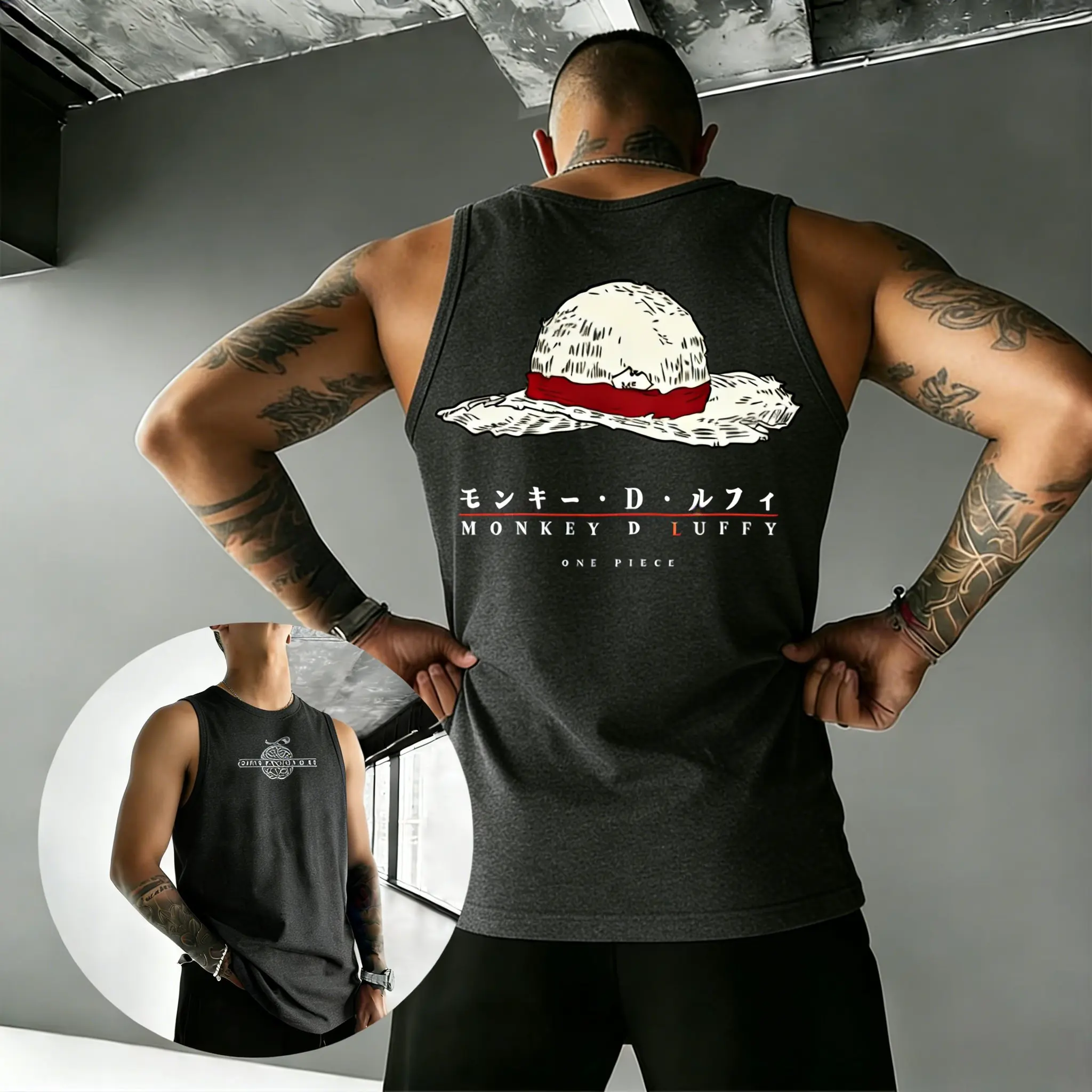 2026 Summer Hot Men's Gym Fitness Sleeveless Shirt Anime Monkey D Luffy Quick-drying Vest Casual Tank Tops Sports Clothing
