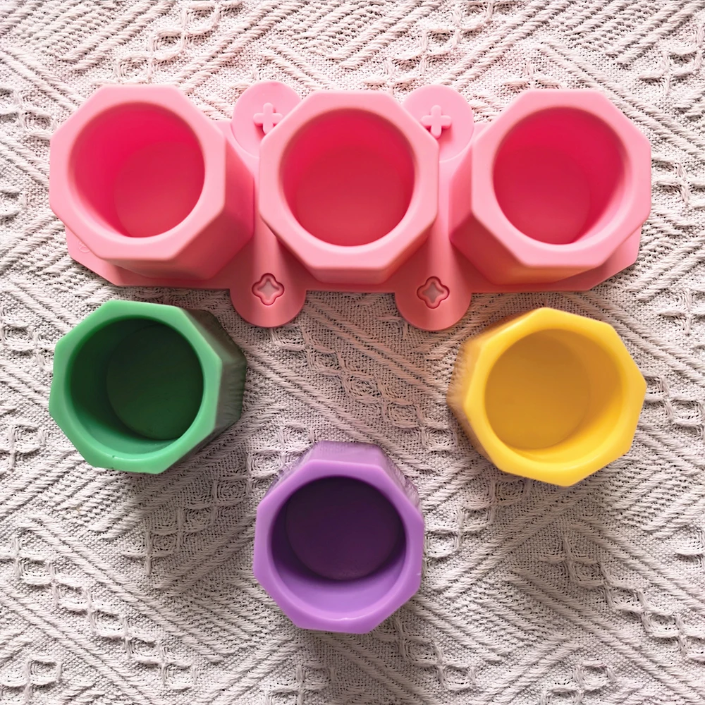 1 قطعة 3-تجويف زهور سداسية دائرية قالب من السيليكون ، حامل شموع حرفي ذاتي الصنع قالب نباتي صغير