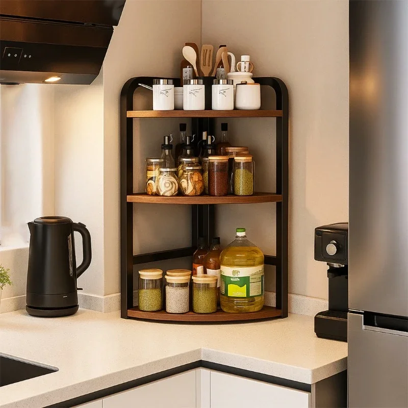 

Kitchen seasoning rack Countertop corner tripod Oil salt sauce and vinegar storage