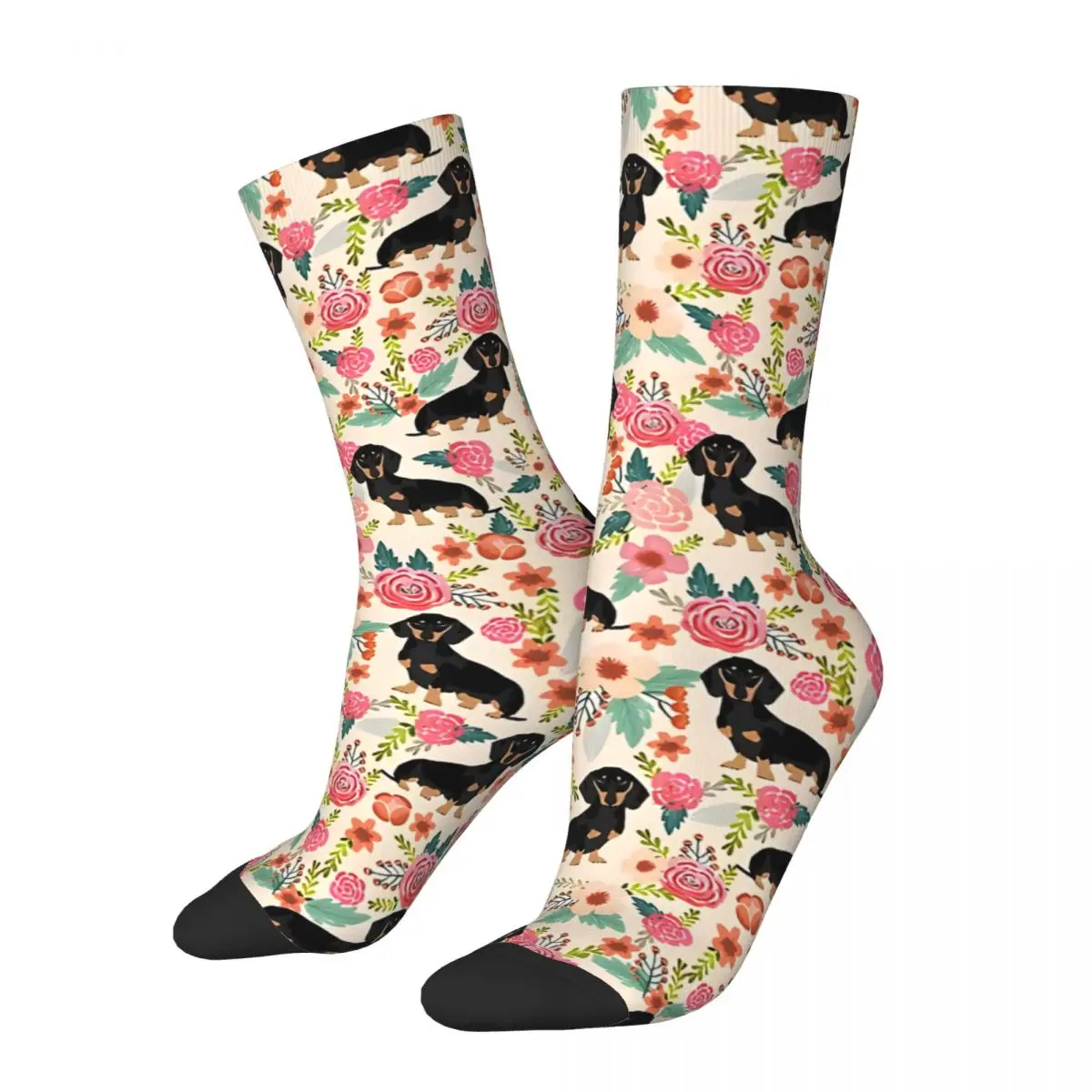 Doxie Florals Doxie And Florals Gift Gifts For Dog Lovers Men's Socks Retro Harajuku Sausage Dogs Street Style Novelty Crew Sock