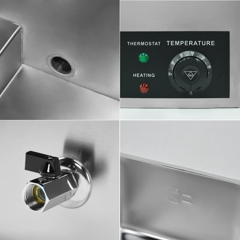Commercial Catering Equipment Grade Stainless Steel Bain Marie Food Warmers Electric Countertop Steamer with Lid and Tap